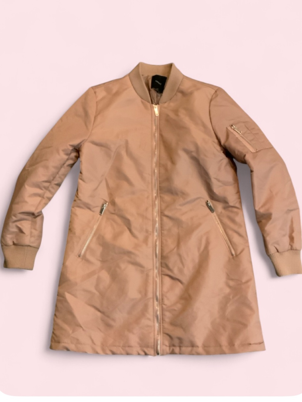 Forever 21 Long Bomber Jacket in Dusty Rose Medium